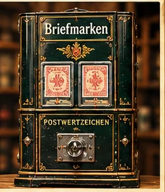 Illustrierter Briefmarkenautomat mit altem Münzmechanismus