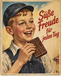 Nostalgische Schokoladenwerbung mit lächelndem Jungen